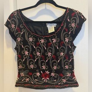 PAPELL BOUTIQUE EVENING Silk Beaded Top Blouse Small